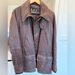 Barbour Men's Chocolate Brown Leather Jacket (like new)